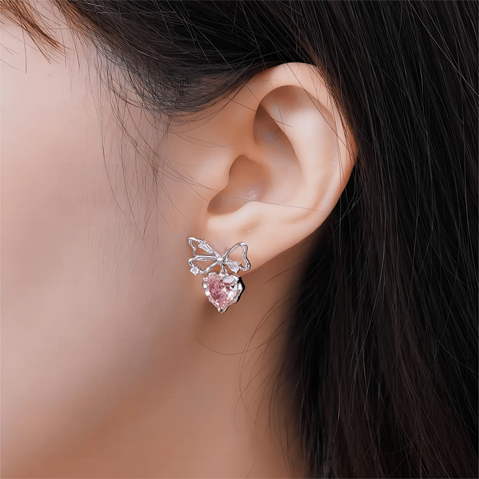 Pink Crystal Bowknot Heart Dangle Earrings