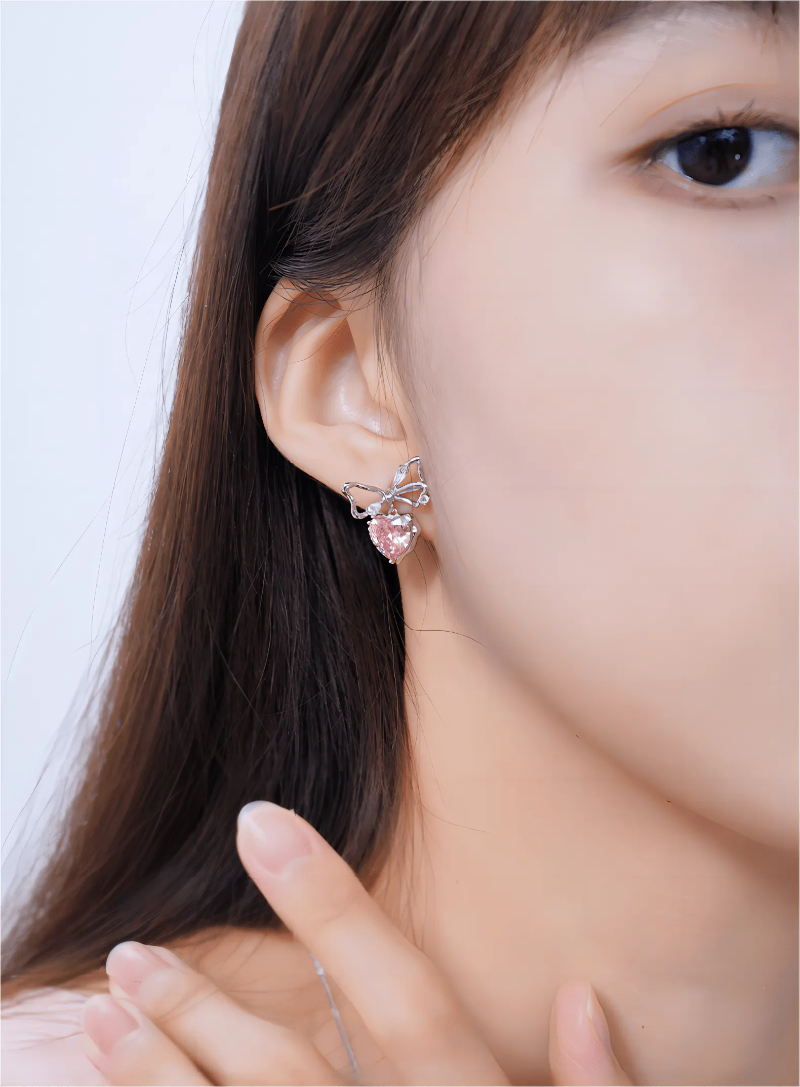 Pink Crystal Bowknot Heart Dangle Earrings