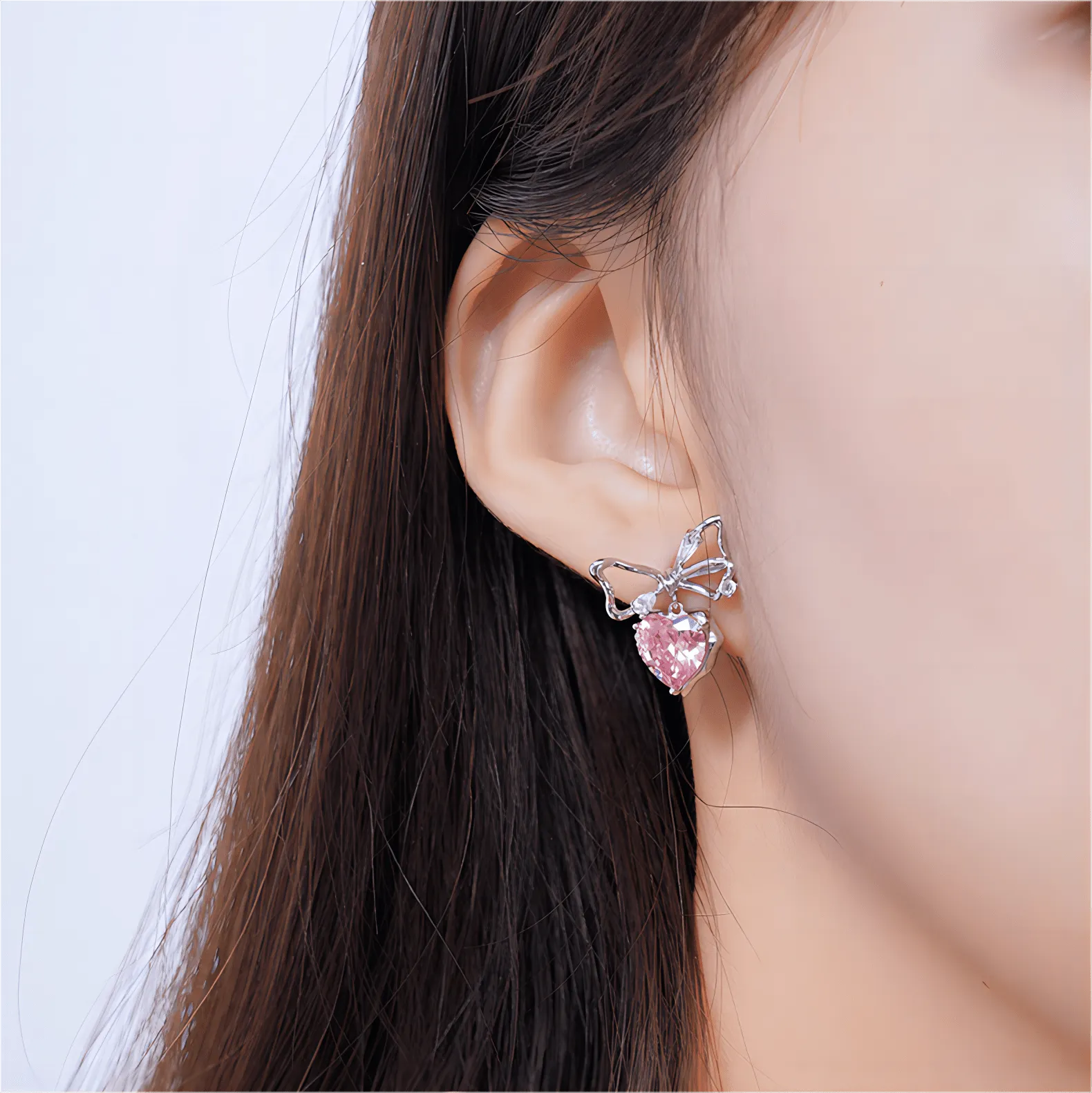 Pink Crystal Bowknot Heart Dangle Earrings