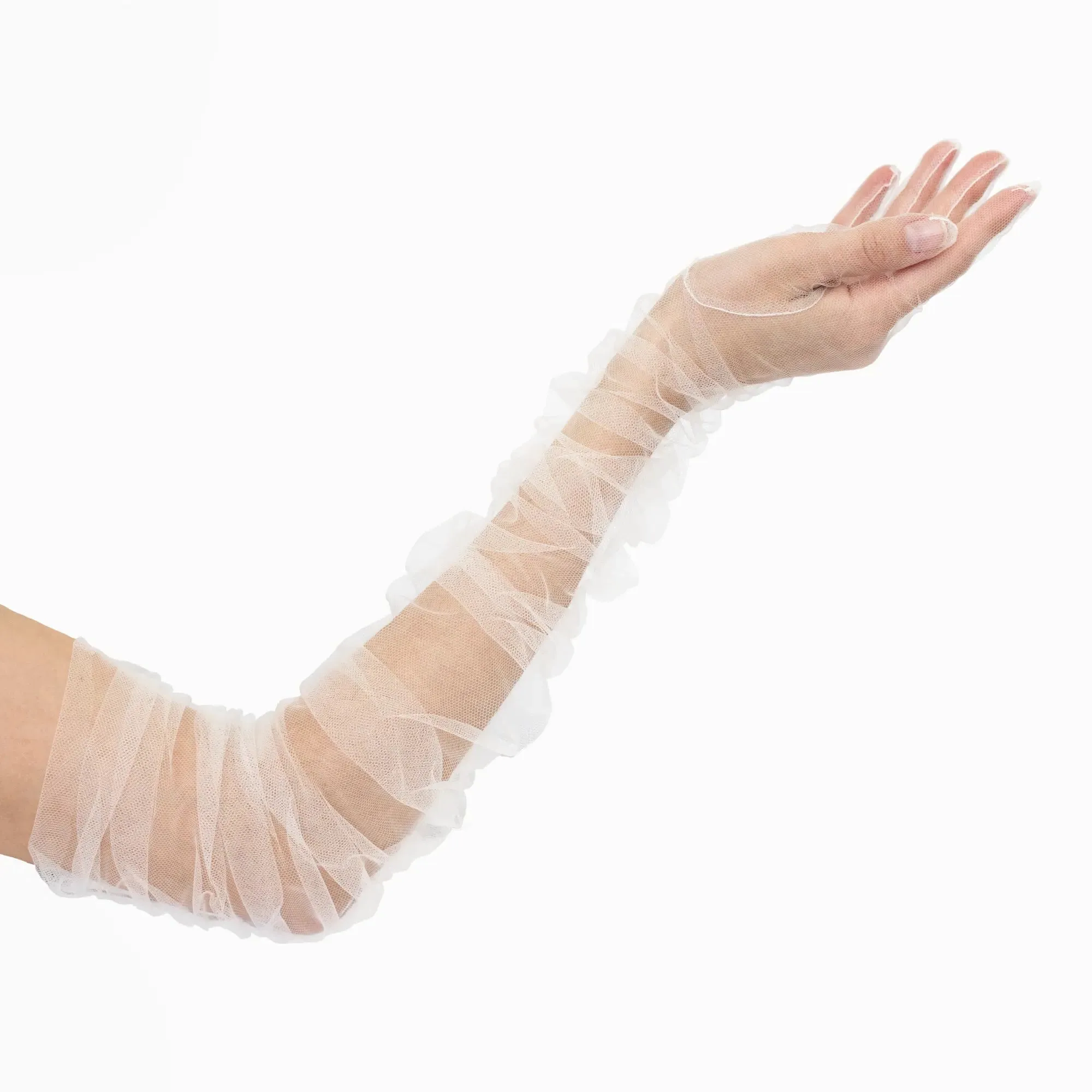 THE KATHERINE - Opera Length Ruched White Tulle Gloves