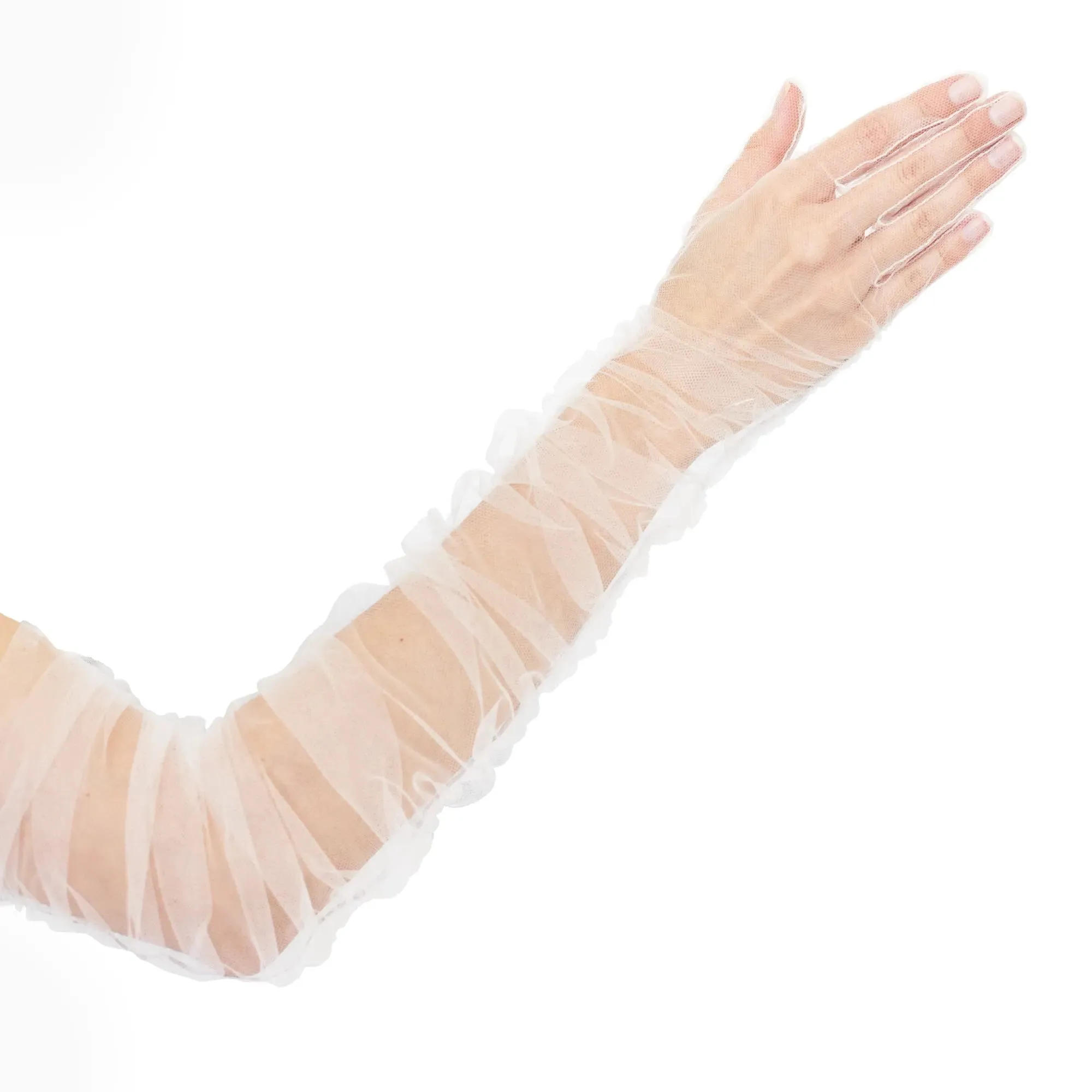 THE KATHERINE - Opera Length Ruched White Tulle Gloves