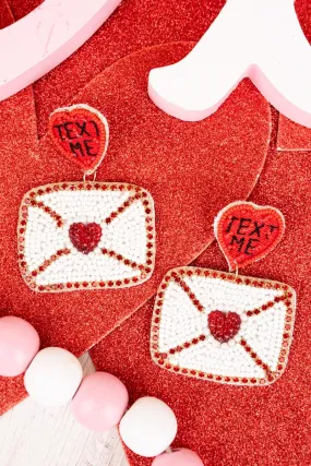 Viola Red 'Text Me' Seed Bead Love Note Earrings