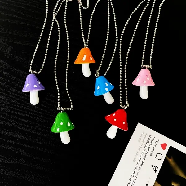 Wholesale colorful resin mushroom Pendant JDC-NE-F303